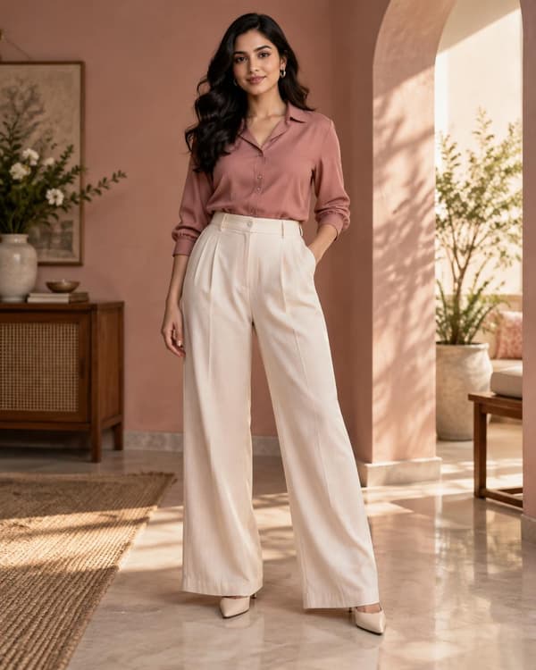 Tailored cream wide-leg trousers