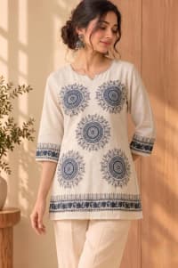 Khadi Block Print Short Kurti in Blue