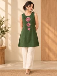 Cotton Patchwork Short Kurti in Green