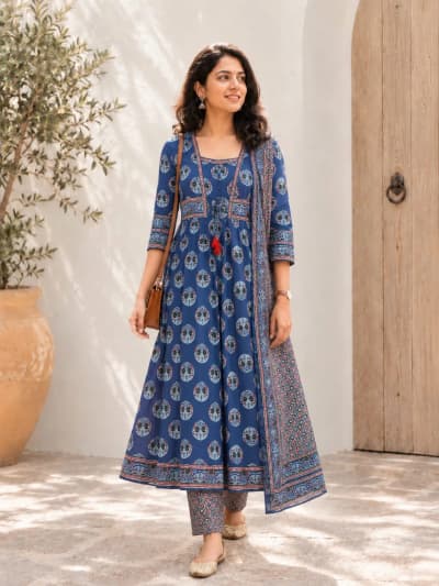 The Royal Indigo Flared Anarkali Suit Set