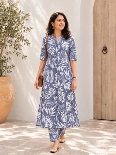 Leaf & Line Cotton Kurta Set